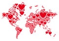 Love, world map with red hearts, vector Royalty Free Stock Photo