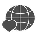 Love the world solid icon. Planet with heart vector illustration isolated on white. Global glyph style design, designed Royalty Free Stock Photo