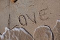 Love writen in sand on a Caribbean beach