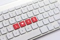 LOVE writing on white keyboard with a heart sketch with parenthesis