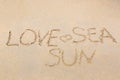Love is written on sand Royalty Free Stock Photo