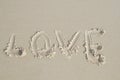 Love written in soft wet sand on a beach Royalty Free Stock Photo