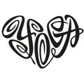 Love Yoga Word Lettering In The Shape Of Heart Emblem