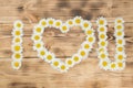 Daisy on wooden background I love you Royalty Free Stock Photo