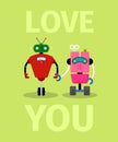 Love you card with robots Royalty Free Stock Photo