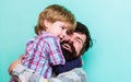 Love you dad. father and son embrace. happy family leisure. small boy hug dad. love to be together. child development