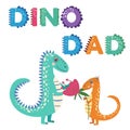 Love you dad hand drawn lettering with baby and parent Dino characters illustration for father s day card, banner. Royalty Free Stock Photo