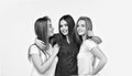 love you girls. Girl group of three best friends. bridal shower party. happy students life. Female showing positive face Royalty Free Stock Photo