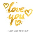 Love you golden text. St. Valentine`s Day greeting card template