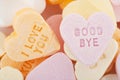 Love you and goodbye candy hearts Royalty Free Stock Photo