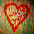 Love You Heart Greeting On Distressed Vintage Grunge Texture Wood Background Painted Royalty Free Stock Photo