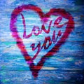 Love You Heart Greeting On Distressed Vintage Grunge Texture Wood Background Painted Royalty Free Stock Photo