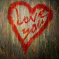 Love You Heart Greeting On Distressed Vintage Grunge Texture Wood Background Painted Royalty Free Stock Photo