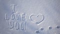 Love you lettering in the snow. Valentine`s Day Royalty Free Stock Photo