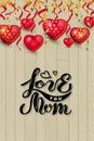 Love You Mom with hearts and golden confetti Royalty Free Stock Photo
