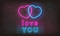 Love You neon text, bright signboard, light banner. Valentine Day logo neon, emblem. Vector illustration Royalty Free Stock Photo