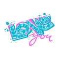 Love you postcard, hand craft expressive ink typography slogan. Royalty Free Stock Photo