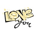 Love you postcard, hand craft expressive ink typography slogan. Royalty Free Stock Photo