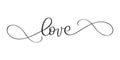 Love you postcard. Phrase calligraphy for Valentine`s day. Vector ink illustration. Modern brush calligraphy. Isolated