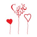 Love You red lettering Valentines Day calligraphy phrase with heart balloons form isolated on white background. Hand