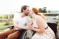 Harmonious mature couple kissing outdoors Royalty Free Stock Photo