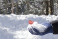 Love you valentine day concept with snow on hand and red heart Royalty Free Stock Photo