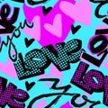 Love you Valentine`s day print, seamless hand craft expressive i