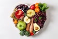 Love your body with this heart-shaped platter of fruits and vegetables Royalty Free Stock Photo