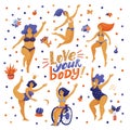 Love your body poster with dancing women in bikini
