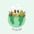 Love your planet vector illustration. Globe with intact nature