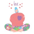 Love yourself. Doodle stile character sitting and meditating Royalty Free Stock Photo