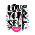 Love yourself - motivational quote. Modern brush pen lettering. Love yourself hand made color text. Scandinavian Royalty Free Stock Photo