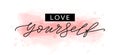 Love yourself quote. Single word. Modern calligraphy text print Vector illustration black and white. ego