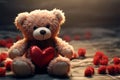 Loveable charm Teddy bear holding a red heart, Valentines concept