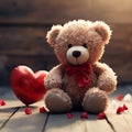 Loveable charm Teddy bear holding a red heart, Valentines concept