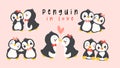 Loveable Valentine penguin couple in lover hand drawn cartoon element set, Cheerful animal character Royalty Free Stock Photo