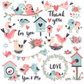 Lovebird set, family birds collection for wedding invitation cards Royalty Free Stock Photo