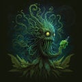 Lovecraftian marijuana monster. Funny illustration of cannabis dream. Generative AI