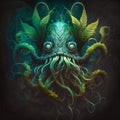 Lovecraftian marijuana monster. Funny illustration of cannabis dream. Generative AI