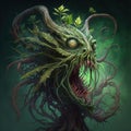 Lovecraftian marijuana monster. Funny illustration of cannabis dream. Generative AI