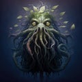 Lovecraftian marijuana monster. Funny illustration of cannabis dream. Generative AI