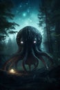 lovecraftian monster in forest, giant, evil creature. Cthulhu. Generative AI