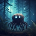 lovecraftian monster in forest, giant, evil creature. Cthulhu. Generative AI