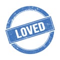 LOVED text on blue grungy round stamp