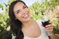 Lovely Adult Woman Enjoying A Glass of Wine in Vineyard Royalty Free Stock Photo
