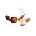 Lovely African American girl swinging on a rope swing, little kid having fun on a swing vector Illustration on a white