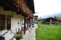 Lovely alpine decorated courtyard at spring day