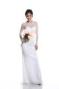 Lovely Asian Beautiful Woman bride in white wedding gown dress w