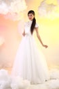 Lovely Asian Beautiful Woman bride white wedding Royalty Free Stock Photo