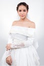 Lovely Asian Beautiful Woman bride white wedding Royalty Free Stock Photo